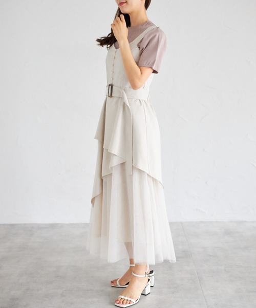 tocco closet(トッコ クローゼット)の「【ZOZO限定】ラップアシメトリーチュール切替ジャンパースカート(ワンピース・レディース・ネイビー/キナリ/ブラック・M)」の6枚目の写真