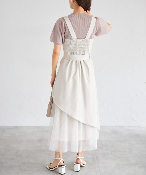 tocco closet(トッコ クローゼット)の「【ZOZO限定】ラップアシメトリーチュール切替ジャンパースカート(ワンピース・レディース・ネイビー/キナリ/ブラック・M)」の7枚目の写真