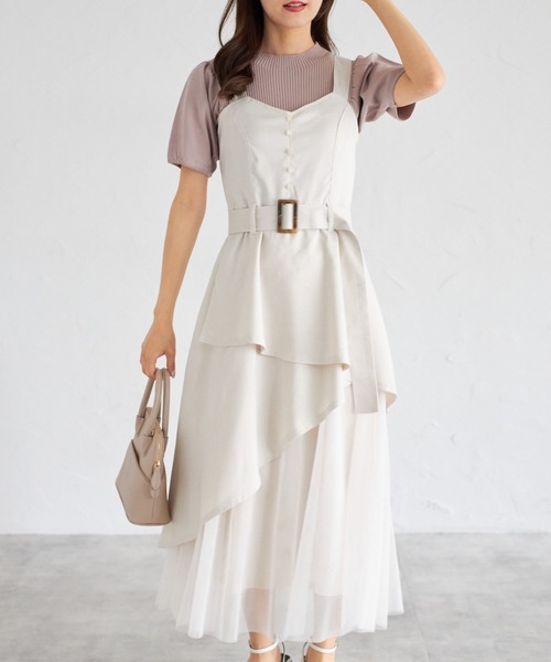 tocco closet(トッコ クローゼット)の「【ZOZO限定】ラップアシメトリーチュール切替ジャンパースカート(ワンピース・レディース・ネイビー/キナリ/ブラック・M)」の8枚目の写真