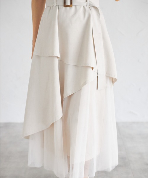 tocco closet(トッコ クローゼット)の「【ZOZO限定】ラップアシメトリーチュール切替ジャンパースカート(ワンピース・レディース・ネイビー/キナリ/ブラック・M)」の12枚目の写真