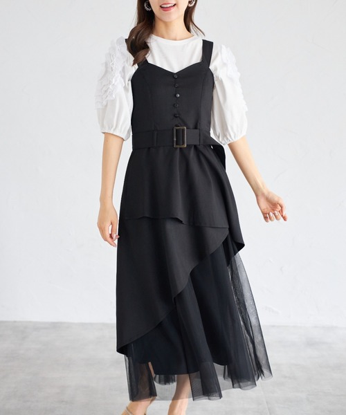 tocco closet(トッコ クローゼット)の「【ZOZO限定】ラップアシメトリーチュール切替ジャンパースカート(ワンピース・レディース・ネイビー/キナリ/ブラック・M)」の21枚目の写真