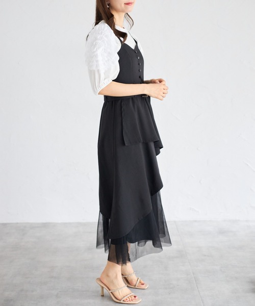tocco closet(トッコ クローゼット)の「【ZOZO限定】ラップアシメトリーチュール切替ジャンパースカート(ワンピース・レディース・ネイビー/キナリ/ブラック・M)」の19枚目の写真