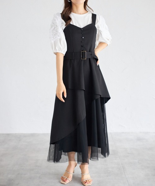 tocco closet(トッコ クローゼット)の「【ZOZO限定】ラップアシメトリーチュール切替ジャンパースカート(ワンピース・レディース・ネイビー/キナリ/ブラック・M)」の17枚目の写真