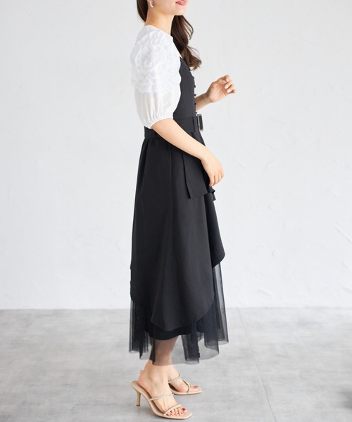 tocco closet(トッコ クローゼット)の「【ZOZO限定】ラップアシメトリーチュール切替ジャンパースカート(ワンピース・レディース・ネイビー/キナリ/ブラック・M)」の18枚目の写真