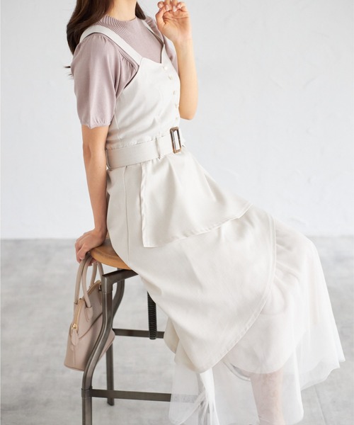 tocco closet(トッコ クローゼット)の「【ZOZO限定】ラップアシメトリーチュール切替ジャンパースカート(ワンピース・レディース・ネイビー/キナリ/ブラック・M)」の15枚目の写真