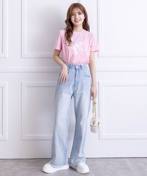 clear（クリア）の「ロゴパール半袖Tシャツ［フレンチ ガーリー カジュアル］≪再入荷≫（Tシャツ/カットソー・レディース・ピンク/オフホワイト/ブラック・F）」の17枚目の写真