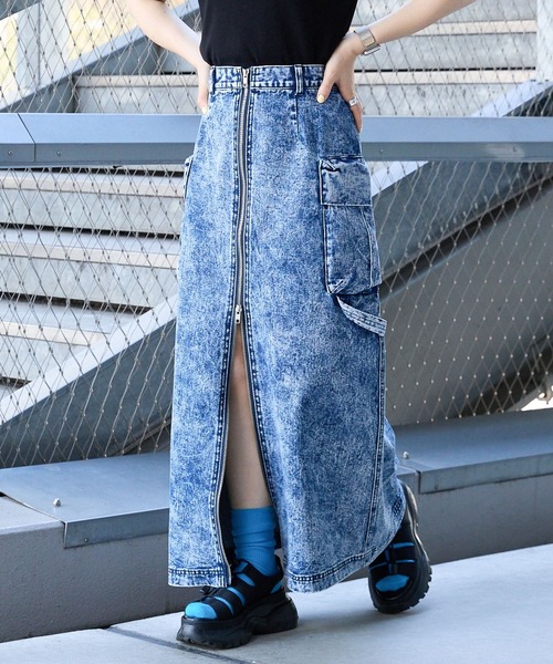 RAGEBLUE(レイジブルー)の「BIGポケット/Wジップスリットワークスカート2(デニムスカート・レディース・オリーブ/ブルー/ブラック・FREE)」の12枚目の写真