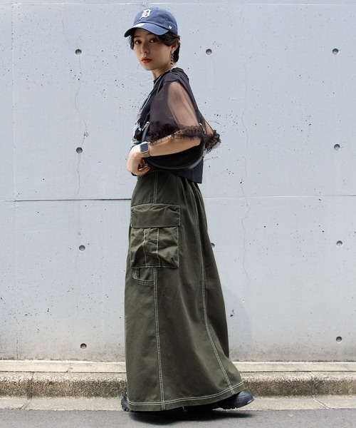 RAGEBLUE(レイジブルー)の「BIGポケット/Wジップスリットワークスカート2(デニムスカート・レディース・オリーブ/ブルー/ブラック・FREE)」の5枚目の写真