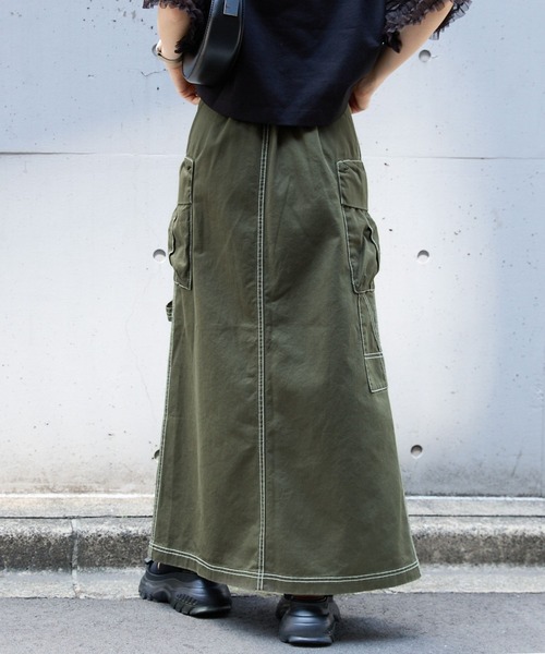 RAGEBLUE(レイジブルー)の「BIGポケット/Wジップスリットワークスカート2(デニムスカート・レディース・オリーブ/ブルー/ブラック・FREE)」の6枚目の写真