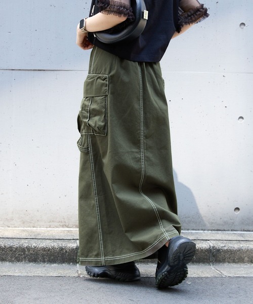 RAGEBLUE(レイジブルー)の「BIGポケット/Wジップスリットワークスカート2(デニムスカート・レディース・オリーブ/ブルー/ブラック・FREE)」の7枚目の写真