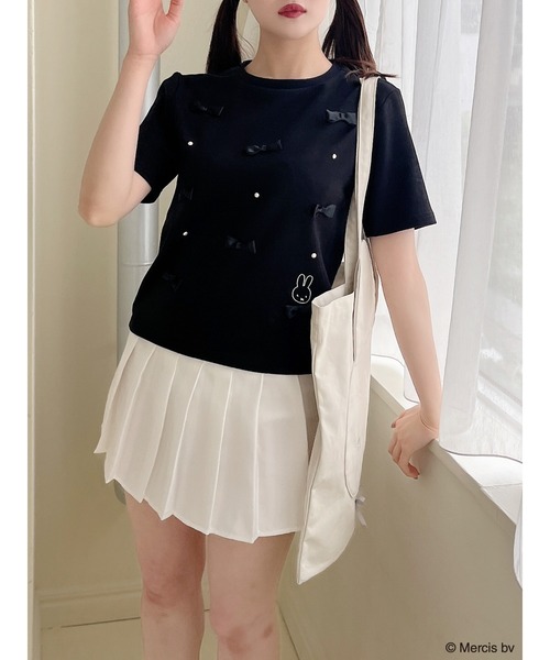 MIIA(ミーア)の「miffy パールリボンTシャツ(Tシャツ/カットソー・レディース・オフホワイト/ブラック・FREE)」の1枚目の写真