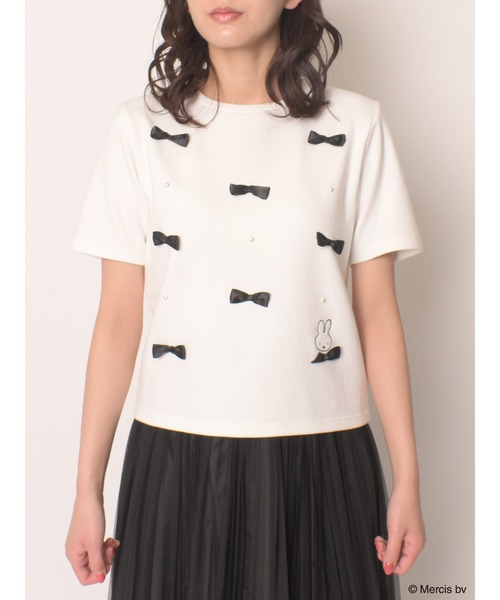 MIIA(ミーア)の「miffy パールリボンTシャツ(Tシャツ/カットソー・レディース・オフホワイト/ブラック・FREE)」の3枚目の写真