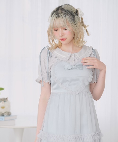 DearMyLoveRose（ディアマイラブローズ）の「フリル襟ポロトップス（Tシャツ/カットソー・レディース・ベビーピンク/ブラック/ブラック×ホワイト/ライトグレー・3L/LL/LARGE/MEDIUM）」の3枚目の写真