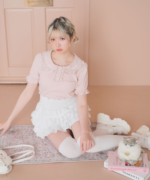 DearMyLoveRose（ディアマイラブローズ）の「フリル襟ポロトップス（Tシャツ/カットソー・レディース・ベビーピンク/ブラック/ブラック×ホワイト/ライトグレー・3L/LL/LARGE/MEDIUM）」の13枚目の写真