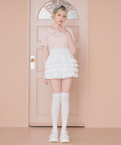 DearMyLoveRose（ディアマイラブローズ）の「フリル襟ポロトップス（Tシャツ/カットソー・レディース・ベビーピンク/ブラック/ブラック×ホワイト/ライトグレー・3L/LL/LARGE/MEDIUM）」の14枚目の写真