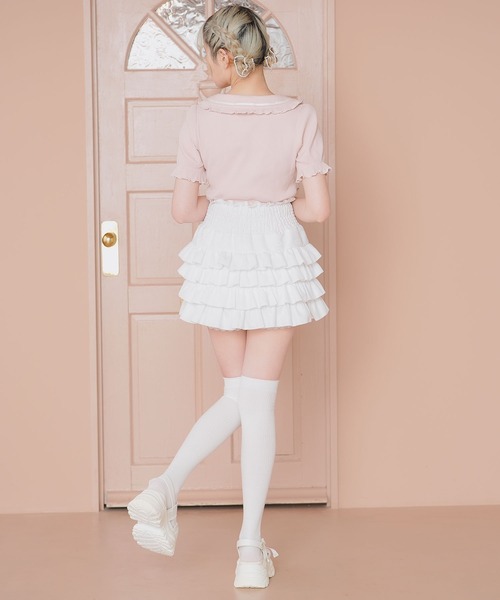 DearMyLoveRose（ディアマイラブローズ）の「フリル襟ポロトップス（Tシャツ/カットソー・レディース・ベビーピンク/ブラック/ブラック×ホワイト/ライトグレー・3L/LL/LARGE/MEDIUM）」の15枚目の写真