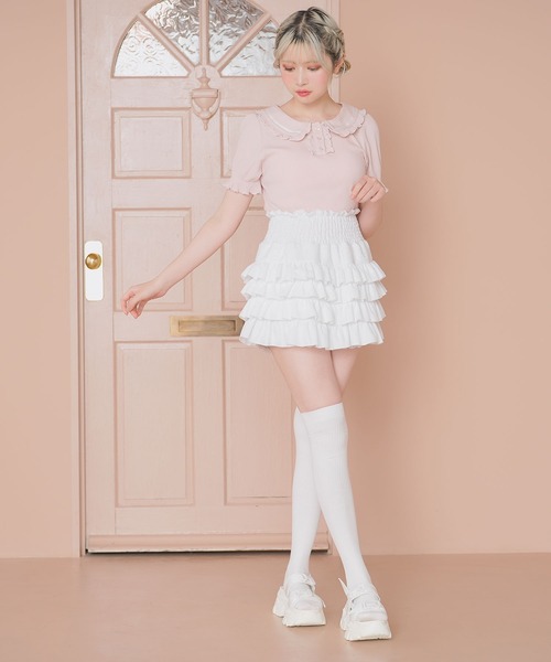 DearMyLoveRose（ディアマイラブローズ）の「フリル襟ポロトップス（Tシャツ/カットソー・レディース・ベビーピンク/ブラック/ブラック×ホワイト/ライトグレー・3L/LL/LARGE/MEDIUM）」の16枚目の写真