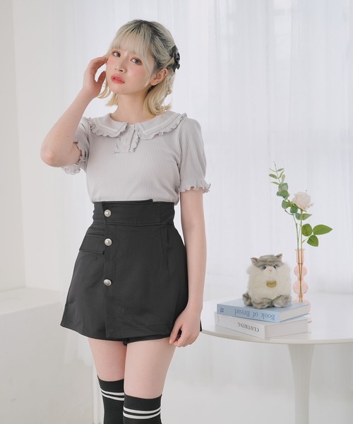 DearMyLoveRose（ディアマイラブローズ）の「フリル襟ポロトップス（Tシャツ/カットソー・レディース・ベビーピンク/ブラック/ブラック×ホワイト/ライトグレー・3L/LL/LARGE/MEDIUM）」の17枚目の写真