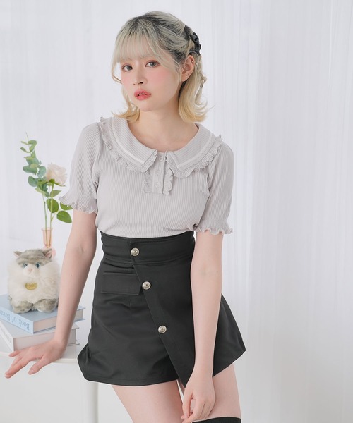 DearMyLoveRose（ディアマイラブローズ）の「フリル襟ポロトップス（Tシャツ/カットソー・レディース・ベビーピンク/ブラック/ブラック×ホワイト/ライトグレー・3L/LL/LARGE/MEDIUM）」の18枚目の写真