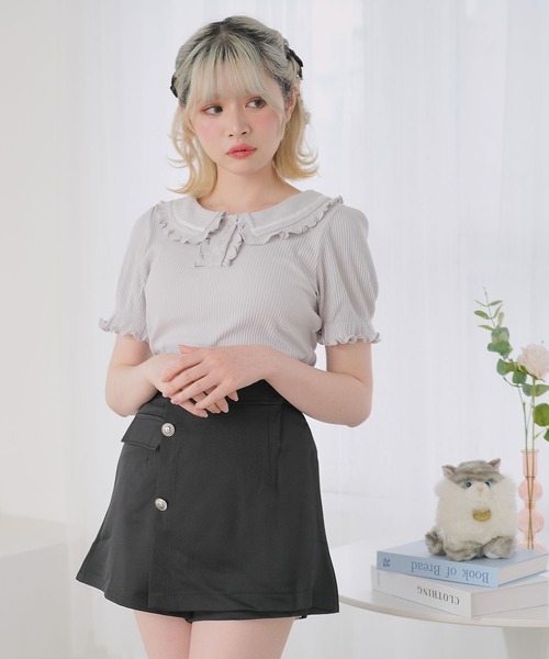 DearMyLoveRose（ディアマイラブローズ）の「フリル襟ポロトップス（Tシャツ/カットソー・レディース・ベビーピンク/ブラック/ブラック×ホワイト/ライトグレー・3L/LL/LARGE/MEDIUM）」の21枚目の写真