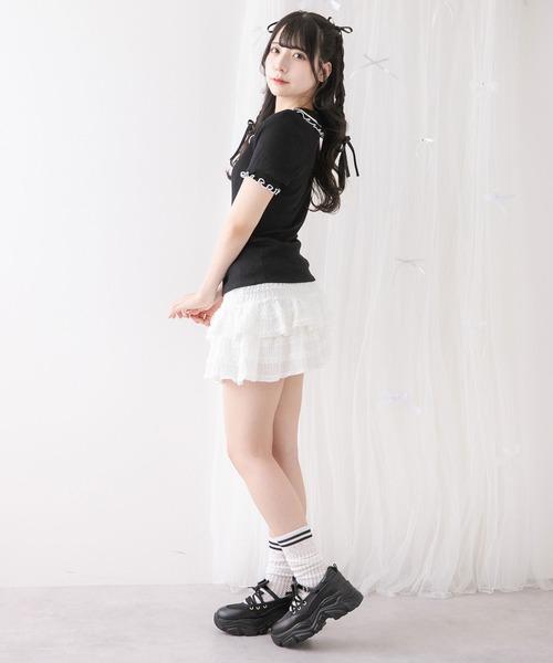 DearMyLoveRose（ディアマイラブローズ）の「フリル襟ポロトップス（Tシャツ/カットソー・レディース・ベビーピンク/ブラック/ブラック×ホワイト/ライトグレー・3L/LL/LARGE/MEDIUM）」の8枚目の写真