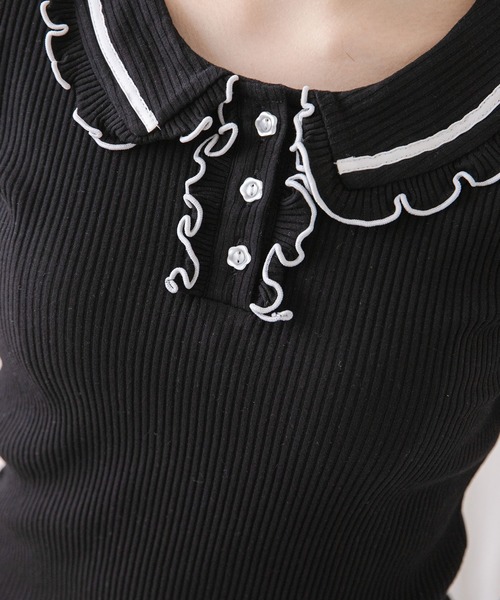 DearMyLoveRose（ディアマイラブローズ）の「フリル襟ポロトップス（Tシャツ/カットソー・レディース・ベビーピンク/ブラック/ブラック×ホワイト/ライトグレー・3L/LL/LARGE/MEDIUM）」の10枚目の写真