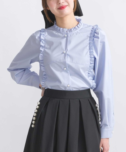 PICCIN PERLA（ピッチンペルラ）の「【日本製】フリルブラウス（シャツ/ブラウス・レディース・ブラック/ピンク/ブルー/オフホワイト・M/S）」の3枚目の写真