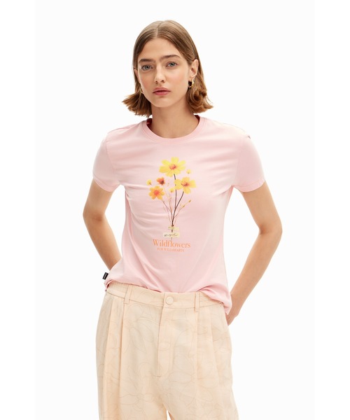 Desigual(デシグアル)の「花柄の半袖Tシャツ(シャツ/ブラウス・レディース・レッド・M/L/XS/XL/S)」の1枚目の写真