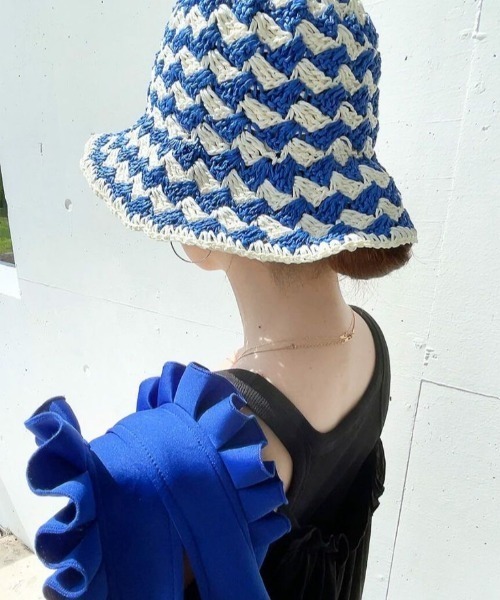 ISOOK（アイスー）の「ツートンペーパーハット(comochi select) / 幾何学模様 ジオメトリック 柄 チューリップハット バケハ（ハット・レディース・ブルー・FREE）」の10枚目の写真