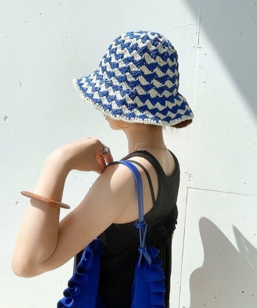 ISOOK（アイスー）の「ツートンペーパーハット(comochi select) / 幾何学模様 ジオメトリック 柄 チューリップハット バケハ（ハット・レディース・ブルー・FREE）」の8枚目の写真