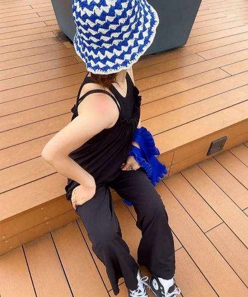 ISOOK（アイスー）の「ツートンペーパーハット(comochi select) / 幾何学模様 ジオメトリック 柄 チューリップハット バケハ（ハット・レディース・ブルー・FREE）」の4枚目の写真