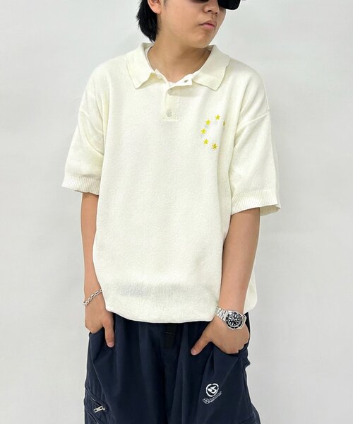 WHO'S WHO gallery（フーズフーギャラリー）の「スターポロシャツ（ポロシャツ・レディース・ネイビー/ブラック/ホワイト・FREE）」の5枚目の写真