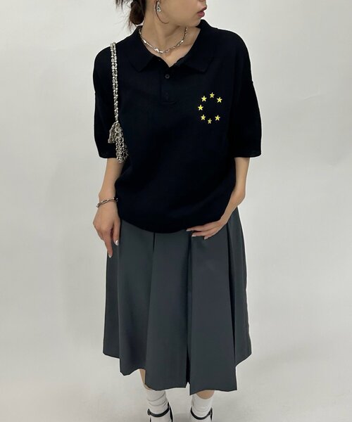 WHO'S WHO gallery（フーズフーギャラリー）の「スターポロシャツ（ポロシャツ・レディース・ネイビー/ブラック/ホワイト・FREE）」の10枚目の写真
