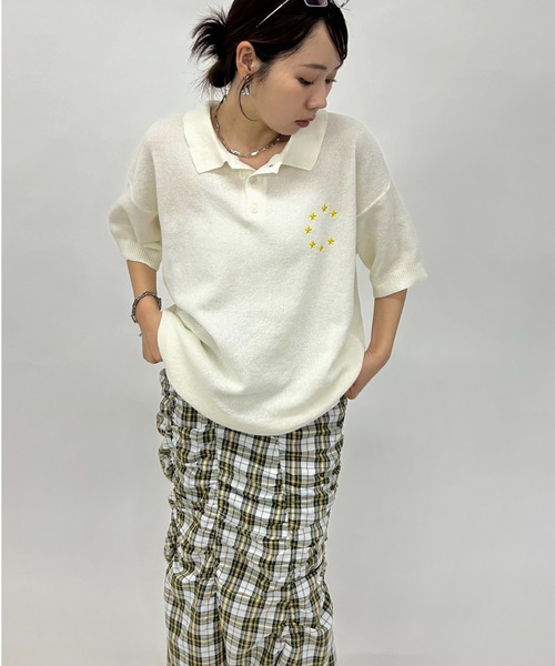 WHO'S WHO gallery（フーズフーギャラリー）の「スターポロシャツ（ポロシャツ・レディース・ネイビー/ブラック/ホワイト・FREE）」の2枚目の写真
