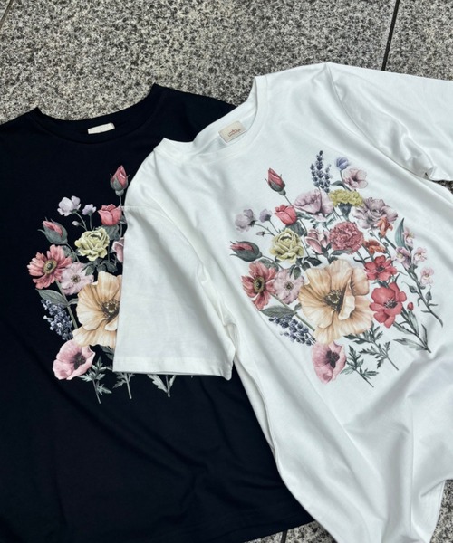 Unitage(ユニテージ)の「フラワープリントTEE(Tシャツ/カットソー・レディース・ホワイト/ブラック・FREE)」の9枚目の写真