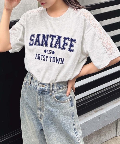 INGNI（イング）の「袖レースドッキングカレッジロゴTシャツ（Tシャツ/カットソー・レディース・オフホワイト/チャコールグレー/オートミール・M）」の3枚目の写真