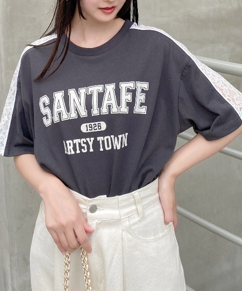 INGNI（イング）の「袖レースドッキングカレッジロゴTシャツ（T