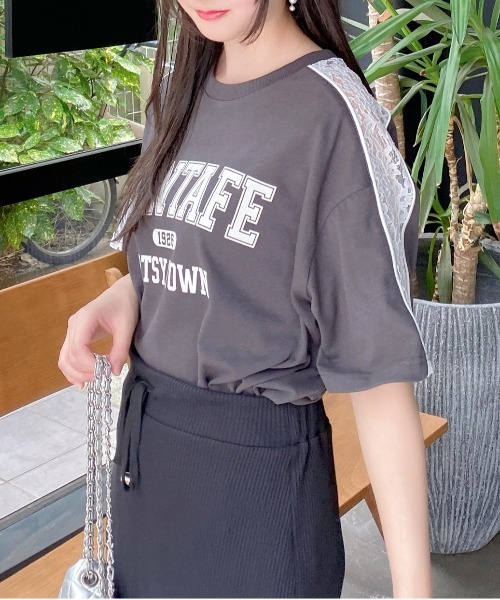 INGNI（イング）の「袖レースドッキングカレッジロゴTシャツ（Tシャツ/カットソー・レディース・オフホワイト/チャコールグレー/オートミール・M）」の17枚目の写真