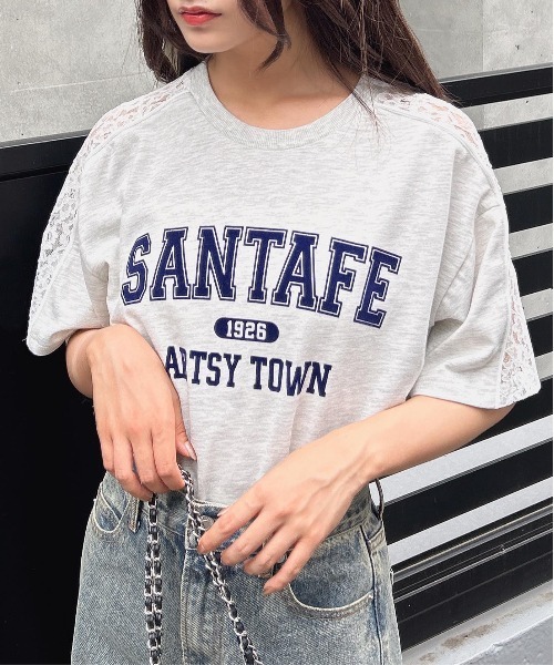 INGNI（イング）の「袖レースドッキングカレッジロゴTシャツ（Tシャツ/カットソー・レディース・オフホワイト/チャコールグレー/オートミール・M）」の12枚目の写真