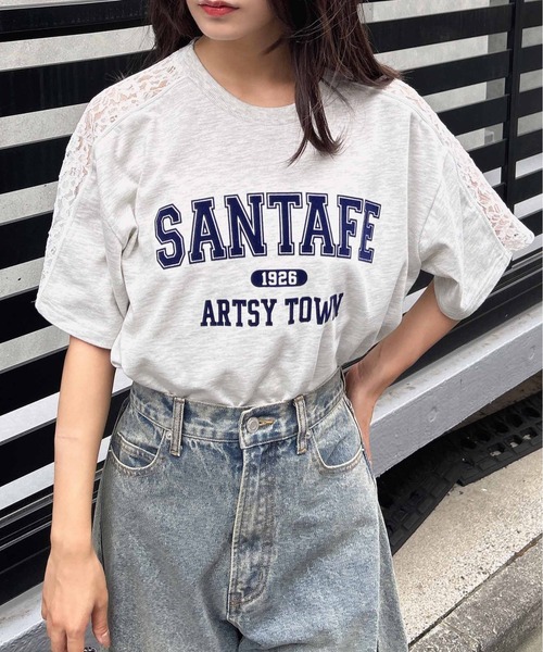 INGNI（イング）の「袖レースドッキングカレッジロゴTシャツ（Tシャツ/カットソー・レディース・オフホワイト/チャコールグレー/オートミール・M）」の13枚目の写真