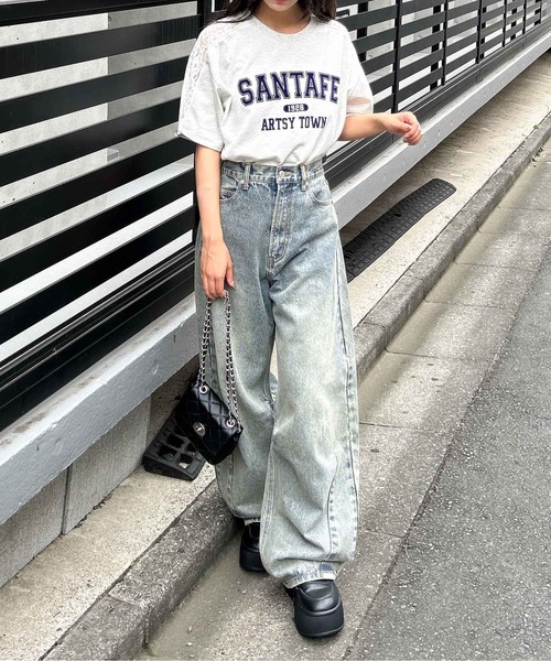INGNI（イング）の「袖レースドッキングカレッジロゴTシャツ（Tシャツ/カットソー・レディース・オフホワイト/チャコールグレー/オートミール・M）」の9枚目の写真