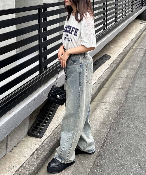 INGNI（イング）の「袖レースドッキングカレッジロゴTシャツ（Tシャツ/カットソー・レディース・オフホワイト/チャコールグレー/オートミール・M）」の10枚目の写真