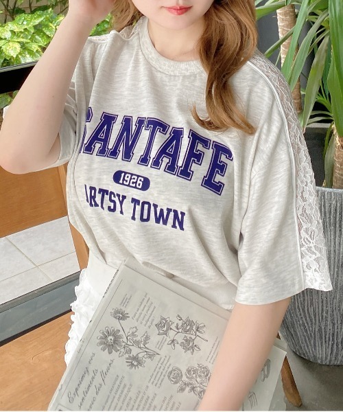 INGNI（イング）の「袖レースドッキングカレッジロゴTシャツ（Tシャツ/カットソー・レディース・オフホワイト/チャコールグレー/オートミール・M）」の5枚目の写真