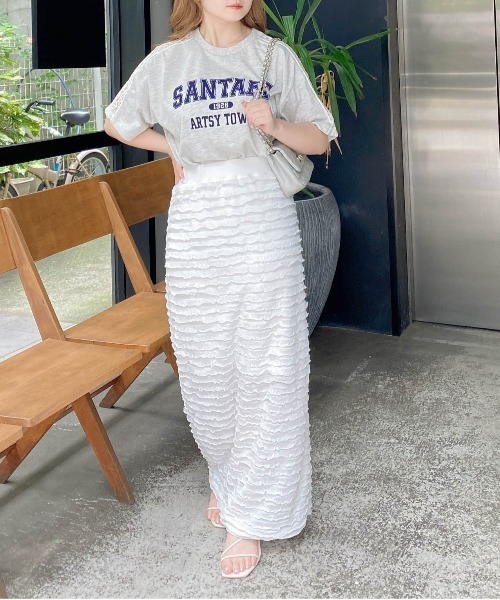 INGNI（イング）の「袖レースドッキングカレッジロゴTシャツ（Tシャツ/カットソー・レディース・オフホワイト/チャコールグレー/オートミール・M）」の8枚目の写真