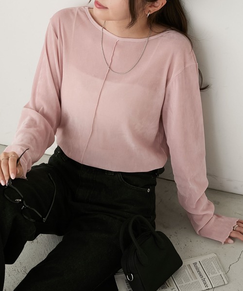 BONLECILL(ボンルシール)の「ベロアチュールメローインナー/プルオーバー(Tシャツ/カットソー・レディース・アイボリー/モカ/ブラック/ピンク/ライトグレー/カーキ/ネイビー/チャコールグレー・FREE)」の8枚目の写真