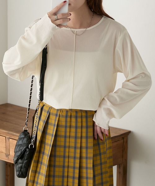 BONLECILL(ボンルシール)の「ベロアチュールメローインナー/プルオーバー(Tシャツ/カットソー・レディース・アイボリー/モカ/ブラック/ピンク/ライトグレー/カーキ/ネイビー/チャコールグレー・FREE)」の15枚目の写真