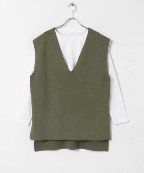 ITEMS URBANRESEARCH(アイテムズ アーバンリサーチ)の「ロングTシャツ×ニットベストセット(Tシャツ/カットソー・レディース・モカ/カーキ/チャコールグレー/オフホワイト・FREE)」の7枚目の写真