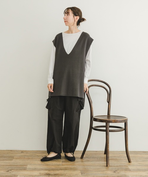 ロングTシャツ×ニットベストセット[IT46-21A006]｜URBAN