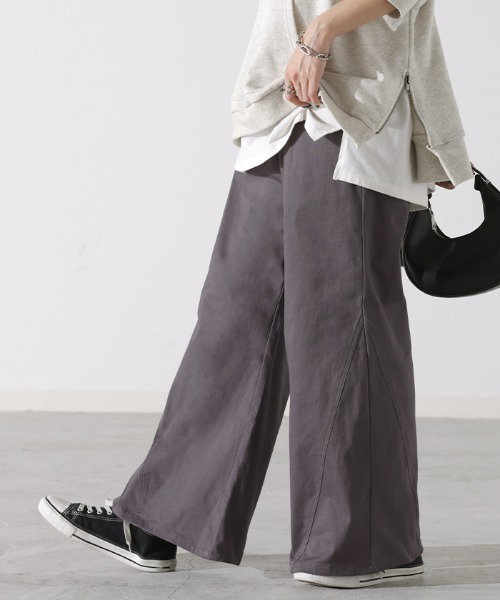 HUG.U(ハグユー)の「ワイドパンツ(チノパンツ・レディース・ネイビー/サンドベージュ/ダークグレー/ブラック/カーキ/アイボリー/ライトベージュ・M(レギュラー丈)/M(トール丈)/L(レギュラー丈)/L(トール丈)/2L(レギュラー丈)/2L(トール丈)/3L(レギュラー丈)/3L(トール丈))」の4枚目の写真