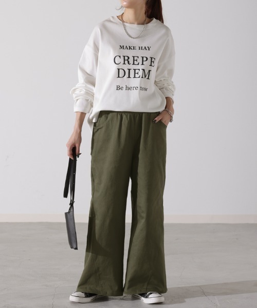 HUG.U(ハグユー)の「ワイドパンツ(チノパンツ・レディース・ネイビー/サンドベージュ/ダークグレー/ブラック/カーキ/アイボリー/ライトベージュ・M(レギュラー丈)/M(トール丈)/L(レギュラー丈)/L(トール丈)/2L(レギュラー丈)/2L(トール丈)/3L(レギュラー丈)/3L(トール丈))」の11枚目の写真